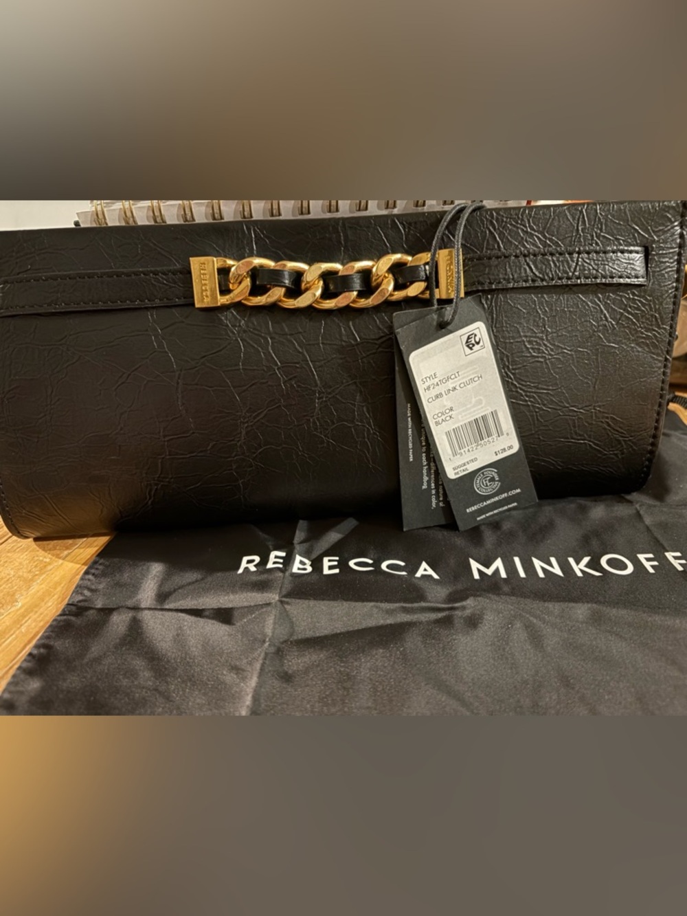 Rebecca Minkoff Black Wristlet Clutch with Gold Link Detail New with tags!
